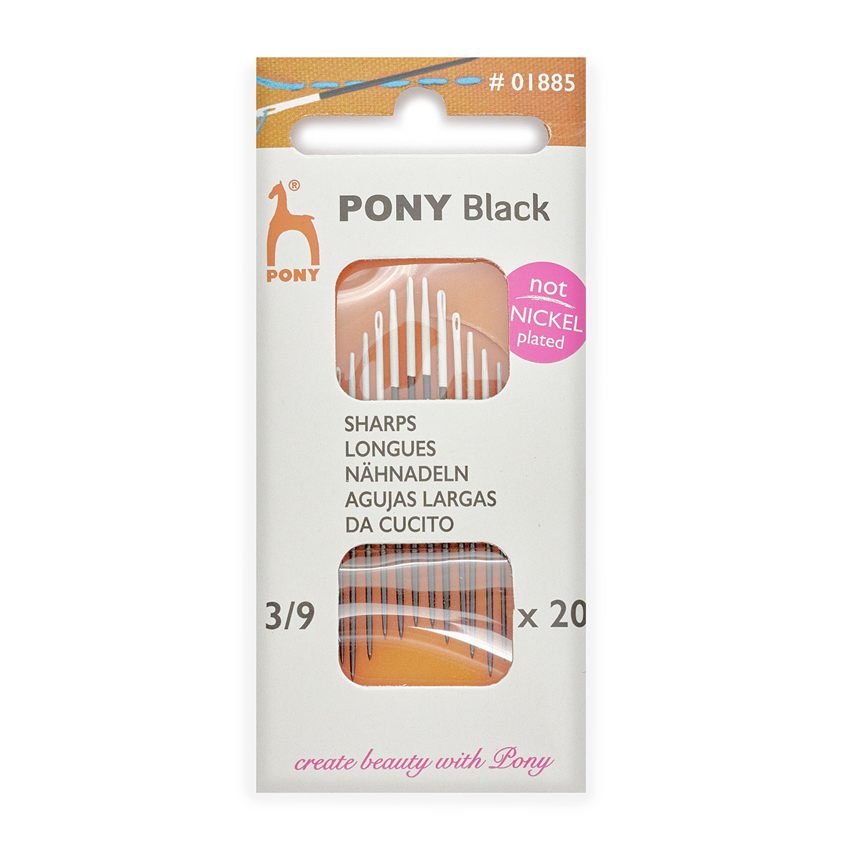 

Иголки для шитья № 3-9, c белым ушком, PONY Sharps BLACK, 01885, 20 шт