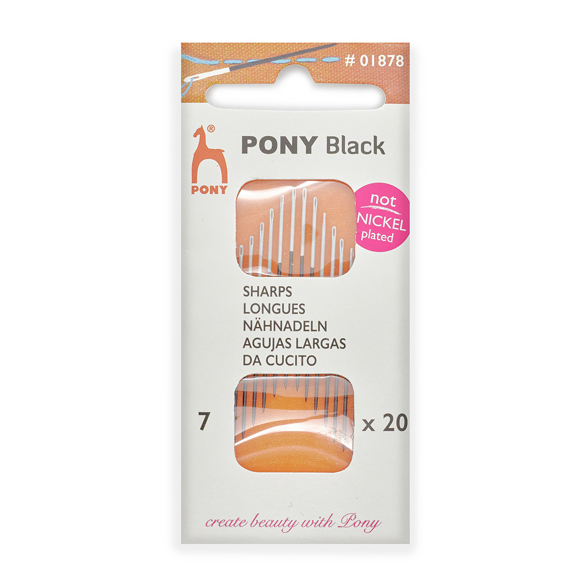 

Иголки для шитья № 7, c белым ушком, PONY Sharps BLACK, 01878, 20 шт