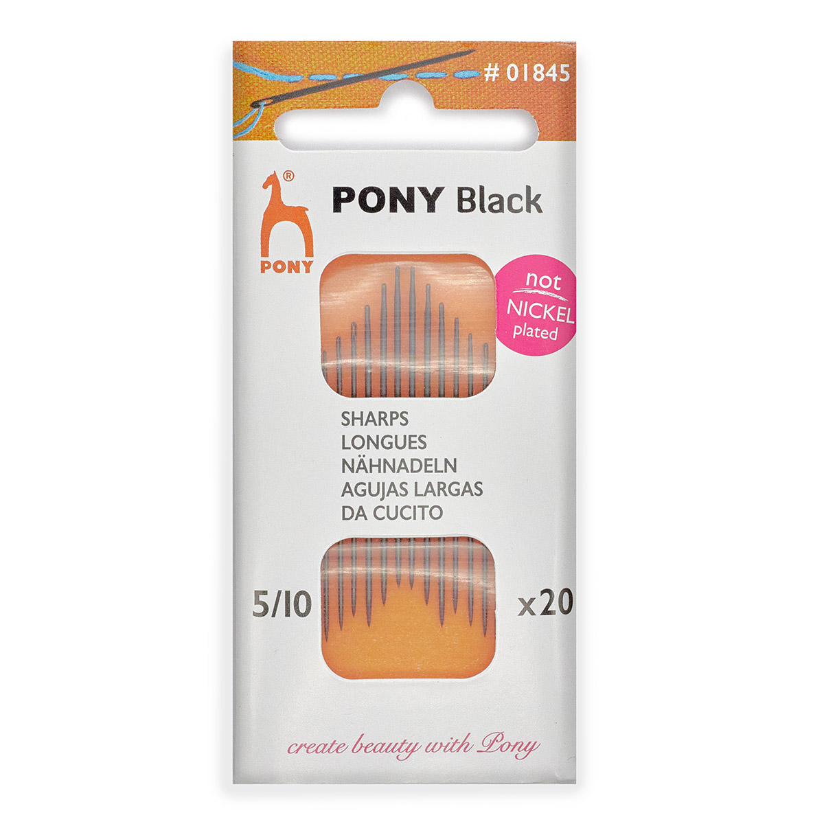 

Иголки для шитья № 5-10, PONY Sharps BLACK, 01845, 20 шт