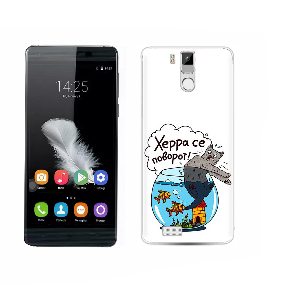 

Чехол MyPads Tocco для Oukitel K6000 Pro Рыбы с котом, Прозрачный, Tocco