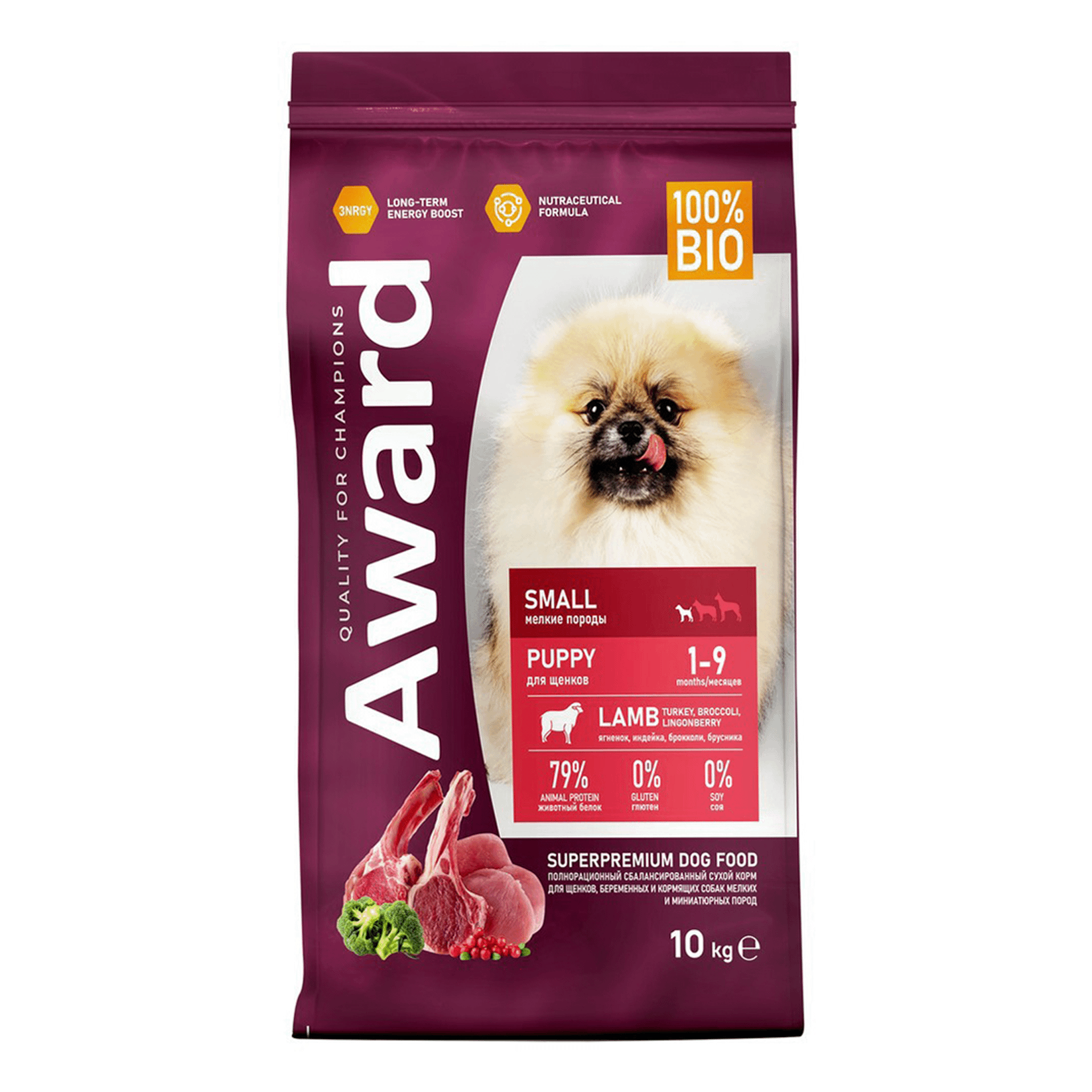 Сухой корм для собак ии щенков Award ягненок с индейкой брокколи и брусникой 10 кг 4714₽