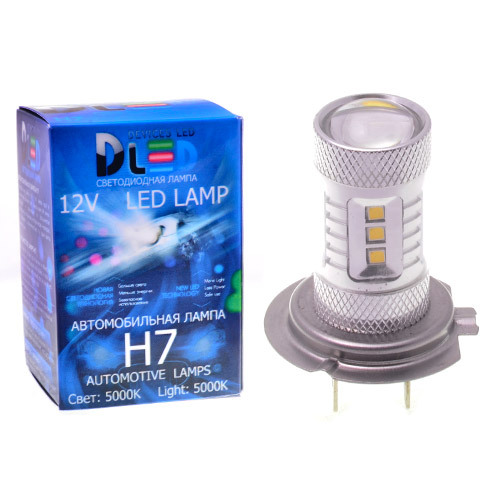 фото Светодиодная автомобильная лампа h7 - 12 smd2323 + 2 cree xb + линза (1 лампа в упаковке) dled