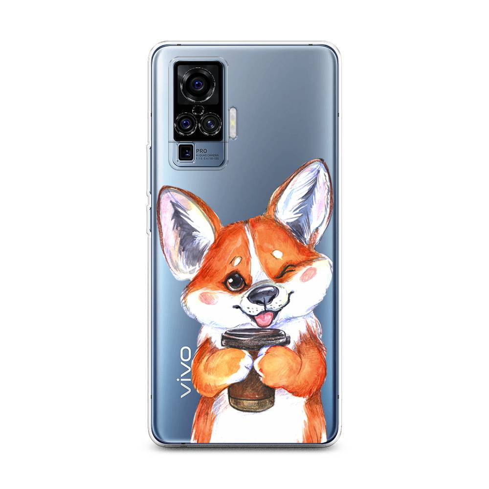 

Чехол на Vivo X50 Pro "Корги с кофе", Оранжевый;белый, 262350-4