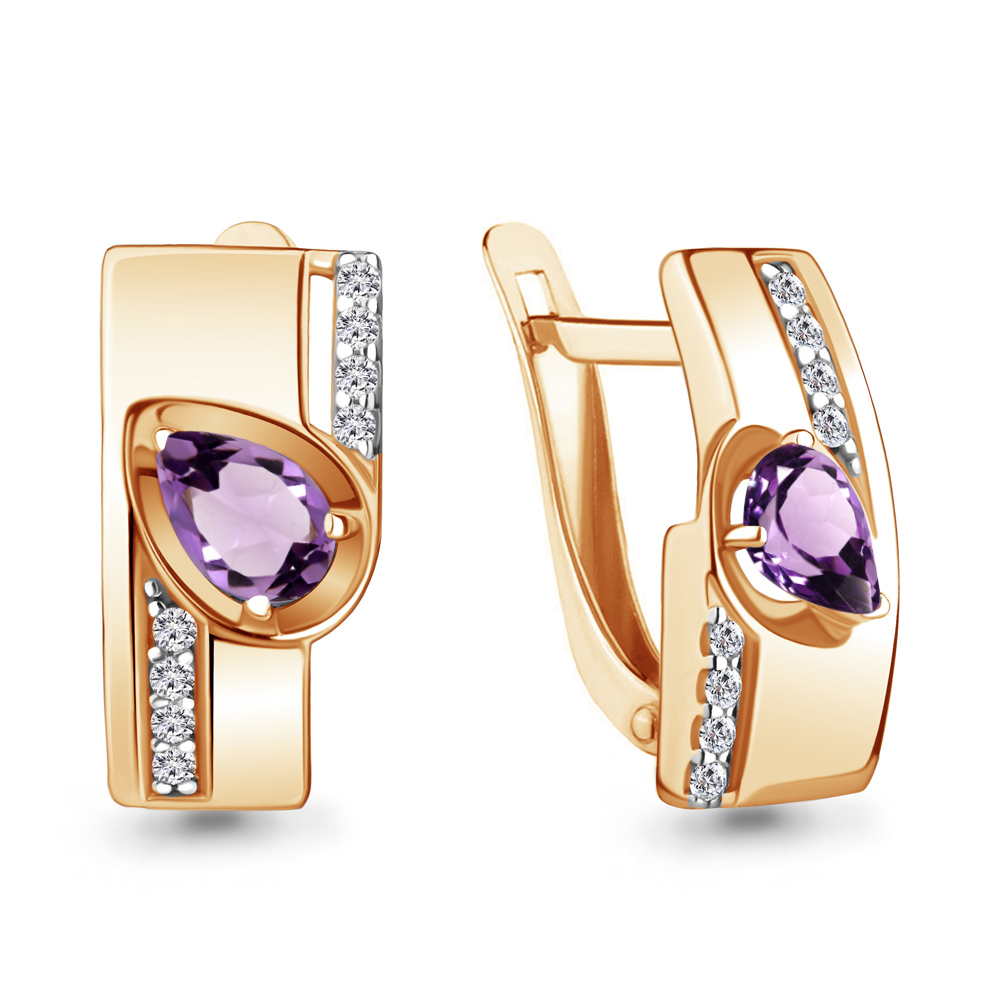 

Серьги из серебра с аметистом\фианитом Aquamarine Aquamarine 4751104А_925_з, 4751104А_925_з