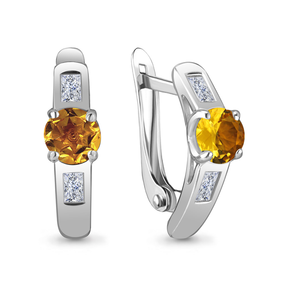 

Серьги из серебра с цитрином\фианитом Aquamarine Aquamarine 4751006_925_р, 4751006_925_р