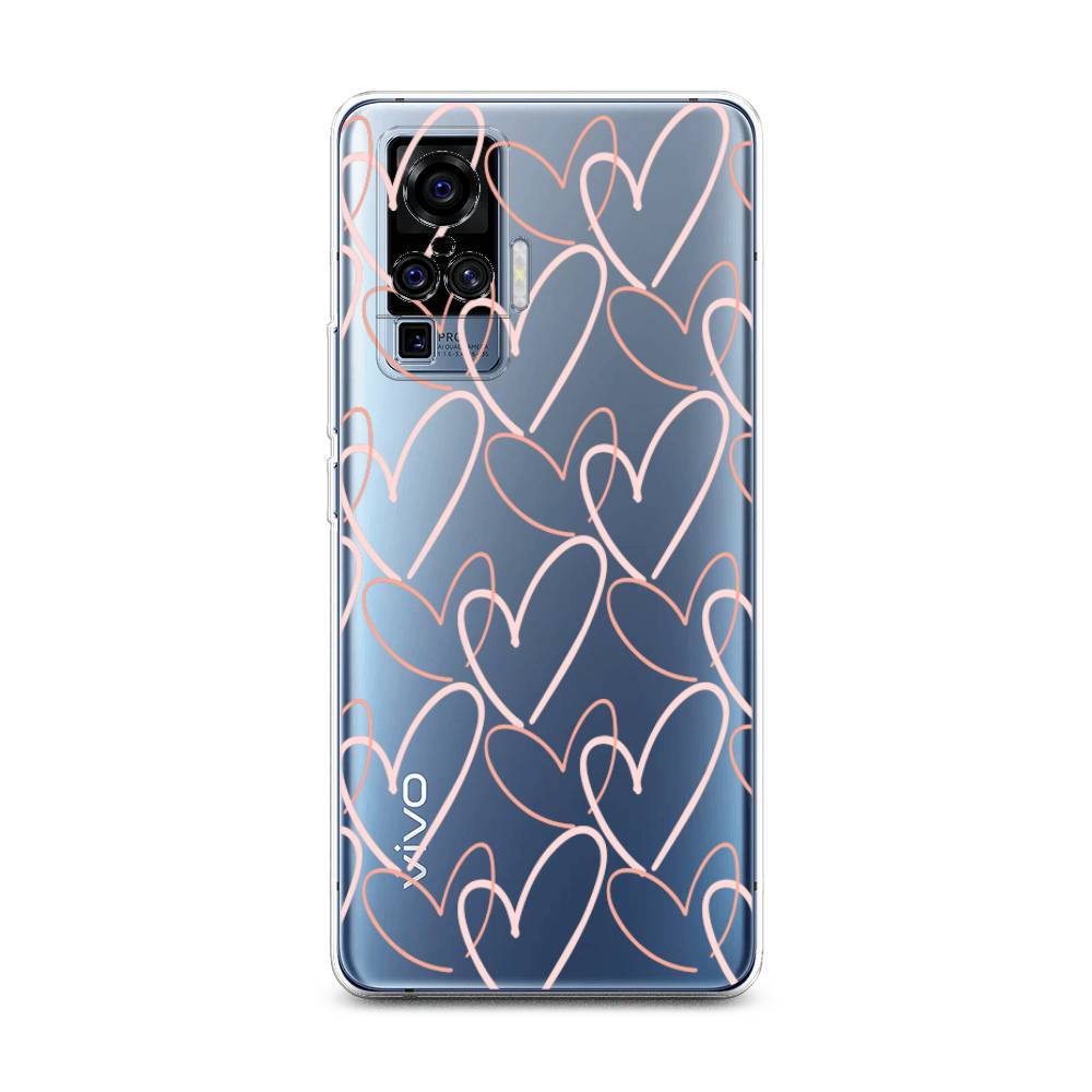 

Чехол на Vivo X50 Pro "Узор из сердечек", Розовый;бежевый, 262350-6
