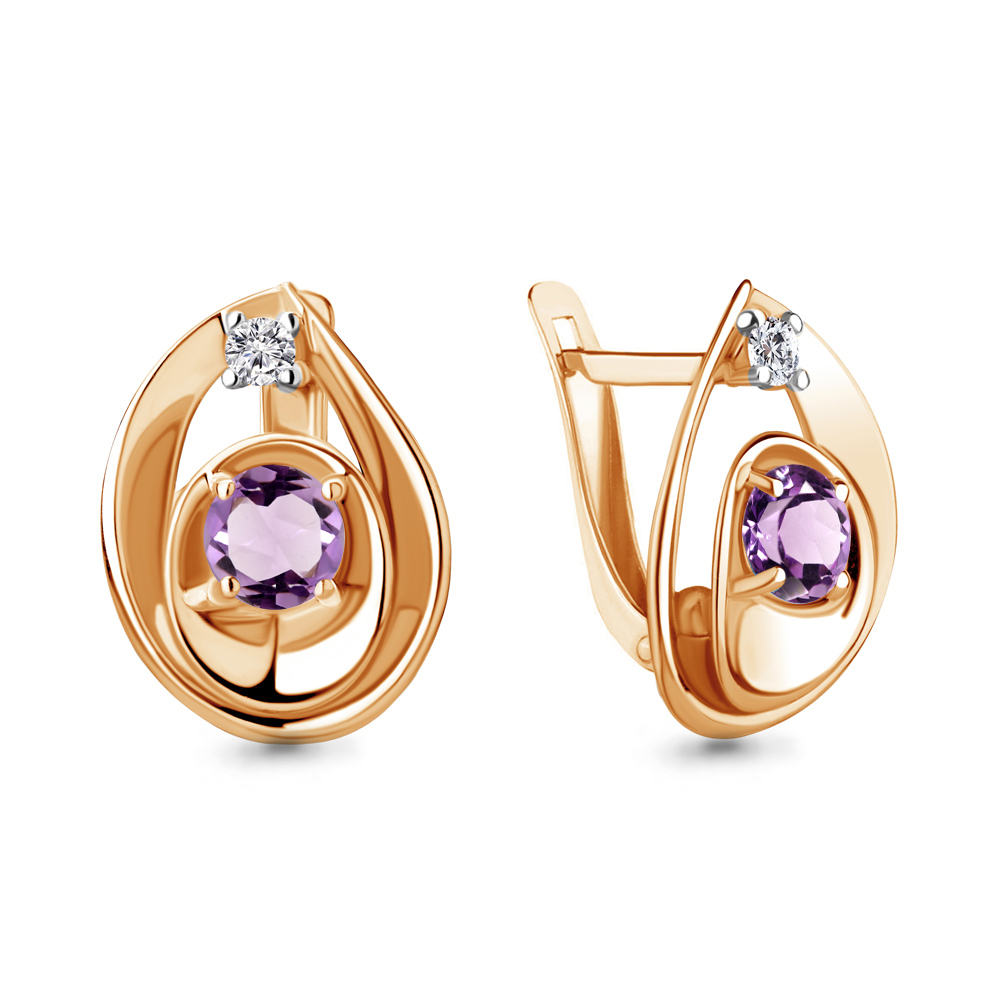 

Серьги из серебра с аметистом\фианитом Aquamarine Aquamarine 4750204А_925_з, 4750204А_925_з