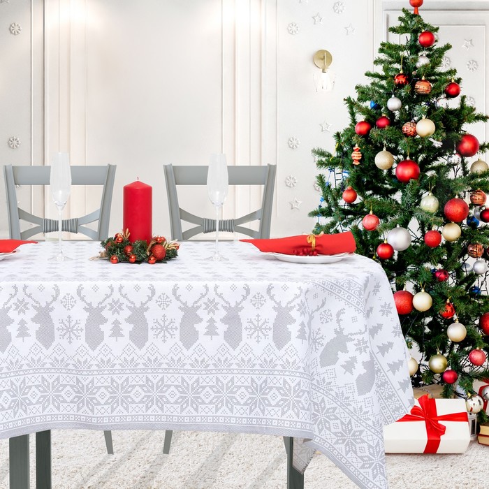 

Скатерть Рождественские Елочки 110х146 см, 164 гм2, Белый, Merry Christmas