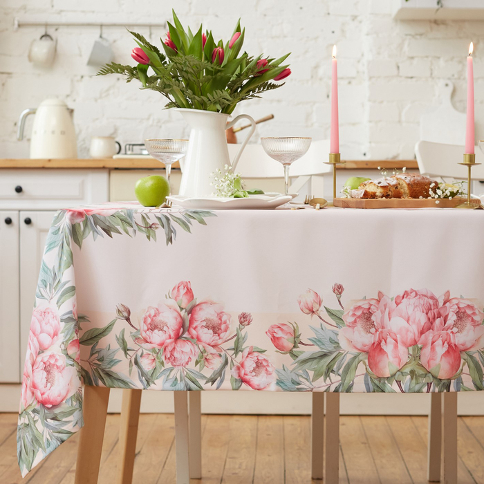 

Скатерть Доляна Рeonies flowers 145х180 +- 3 см, Белый, Габардин