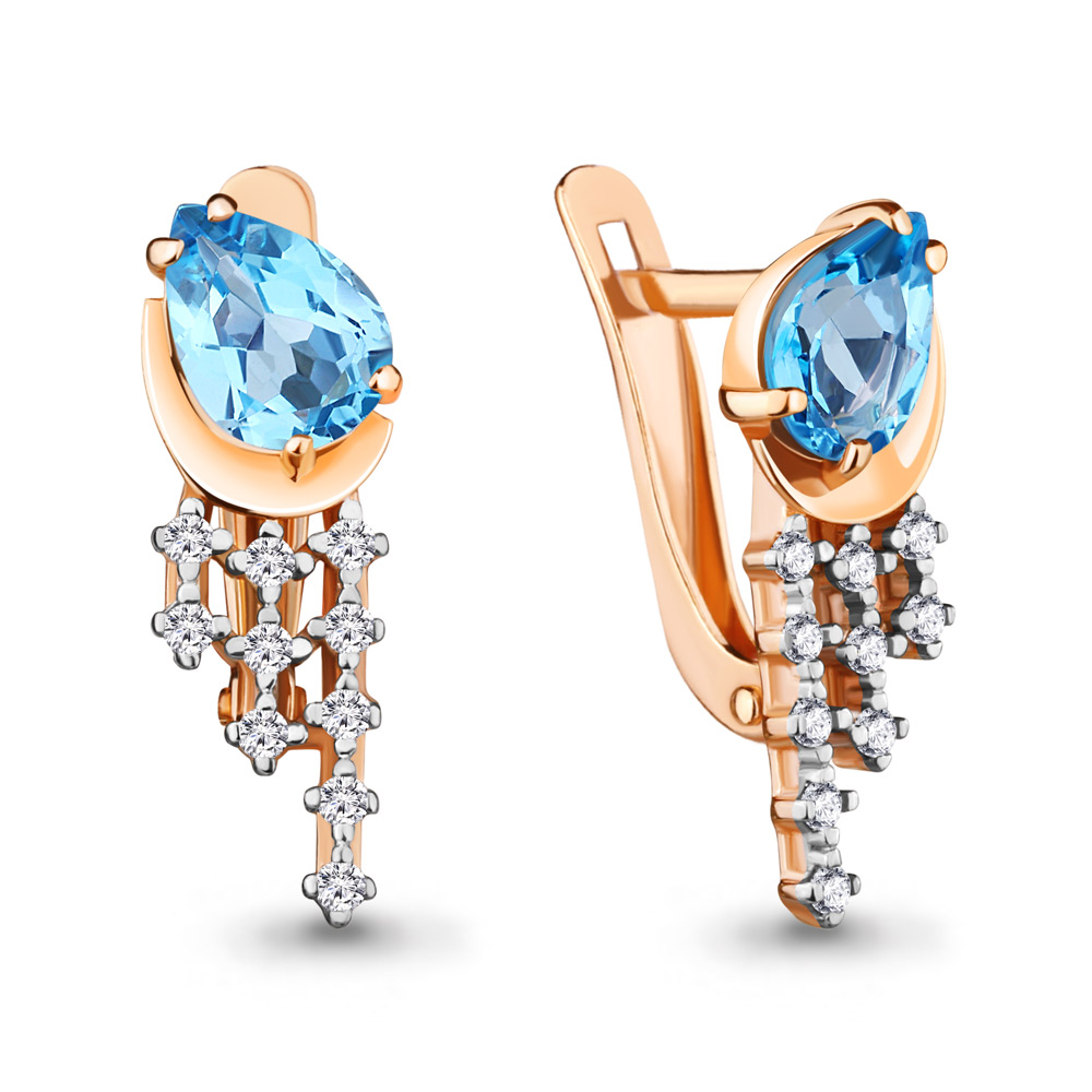 

Серьги из серебра с топазом\фианитом Aquamarine Aquamarine 4748805А_925_з, 4748805А_925_з