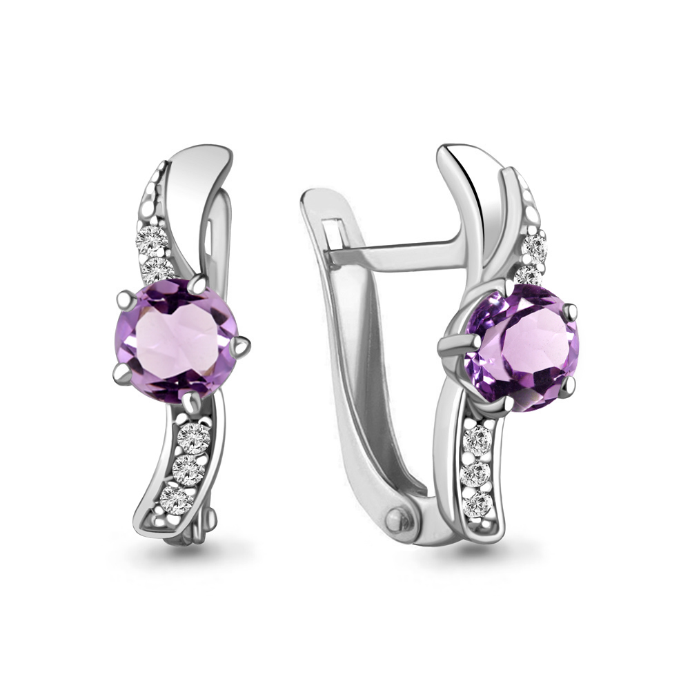 

Серьги из серебра с аметистом\фианитом Aquamarine Aquamarine 4748404А_925_р, 4748404А_925_р