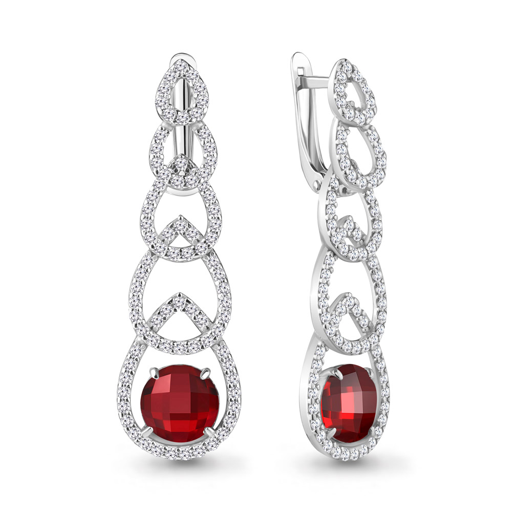 

Серьги из серебра с гранатом искусственным\фианитом Aquamarine Aquamarine 4747085А_925_р, 4747085А_925_р