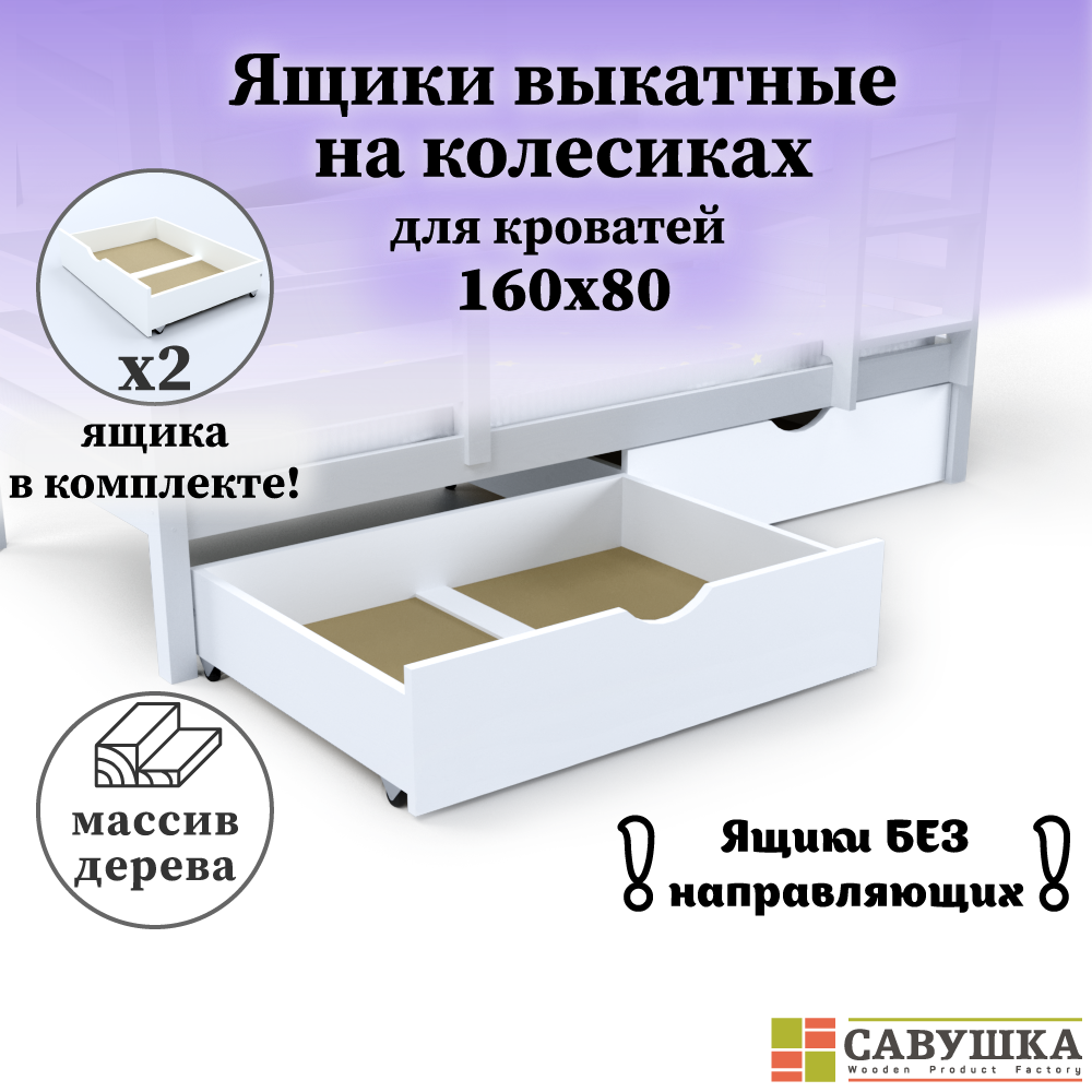 

Ящики выкатные Савушка для кроватей 80х160 2 шт белые, ящики