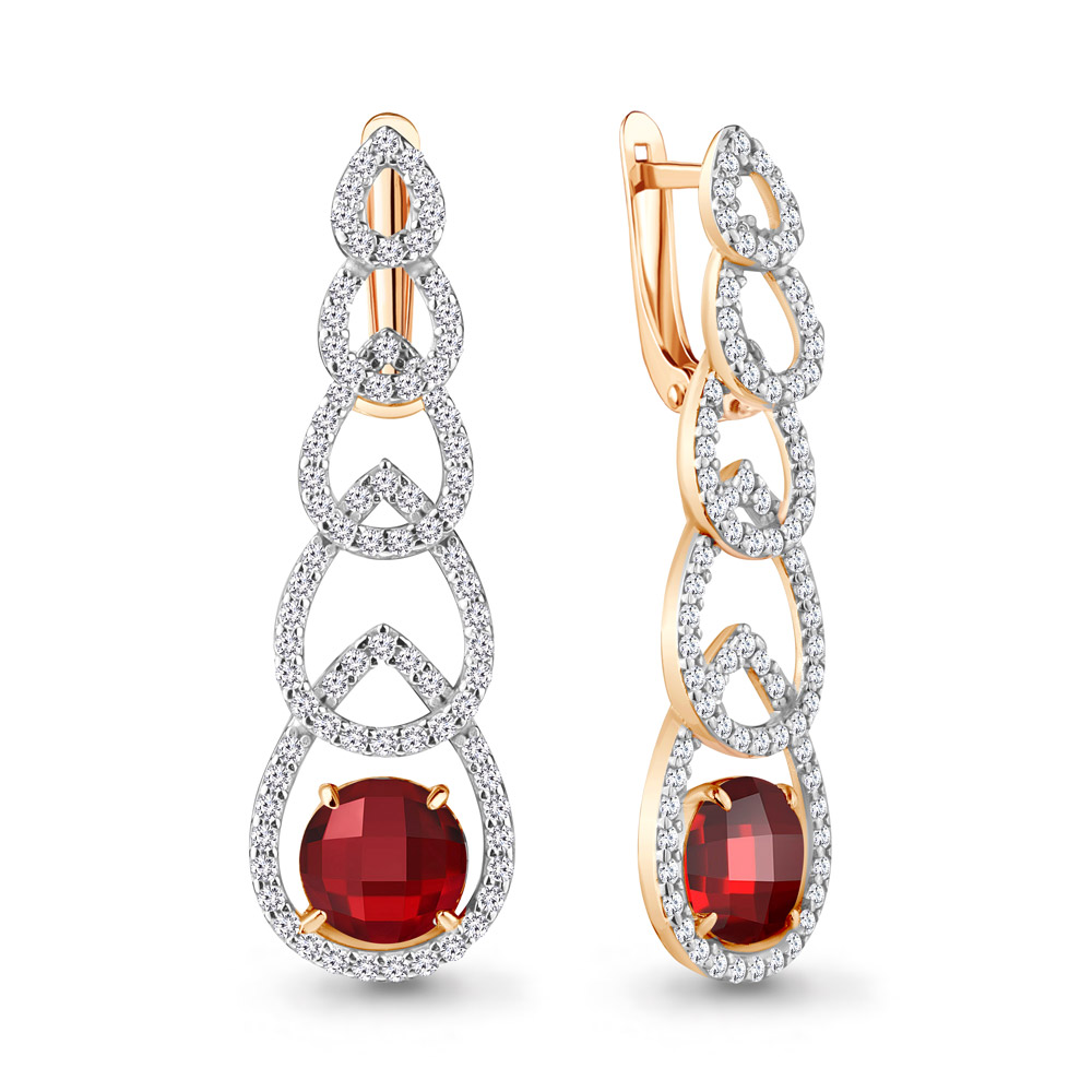 

Серьги из серебра с гранатом искусственным\фианитом Aquamarine Aquamarine 4747085А_925_з, 4747085А_925_з