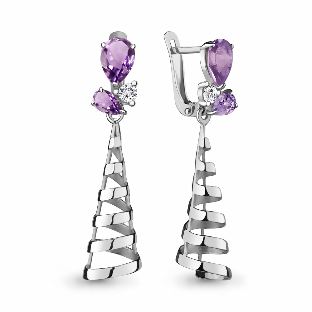 

Серьги из серебра с аметистом\фианитом Aquamarine Aquamarine 4746604А_925_р, 4746604А_925_р