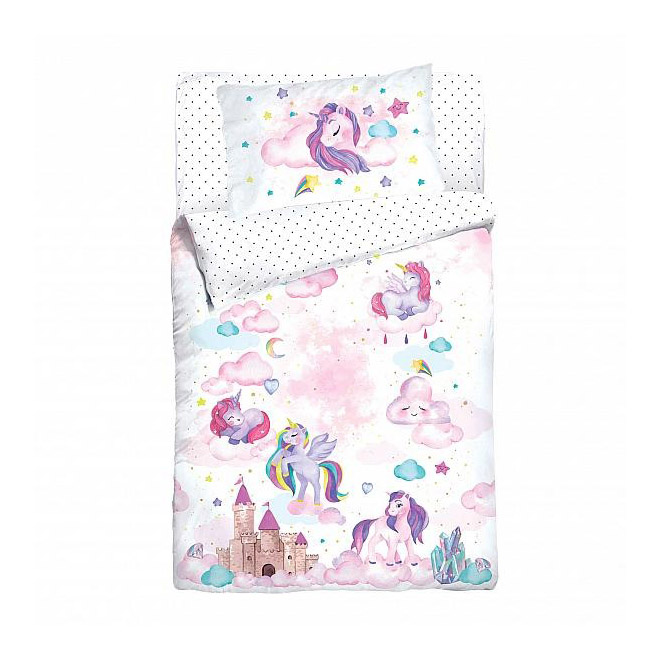Комплект постельного белья Облачко Unicorn детский поплин 40 x 60 см белый