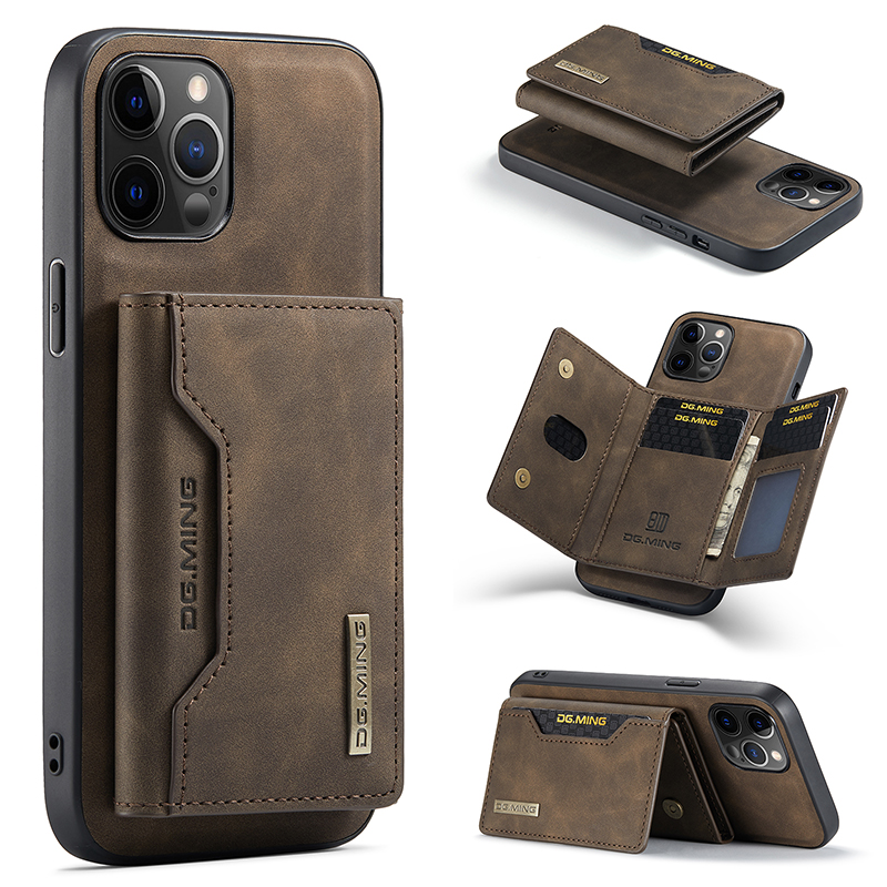 

Коричневый магнитный кожаный чехол + кошелек на Iphone, Iphone 12/12Pro Магнитный чехол кошелек