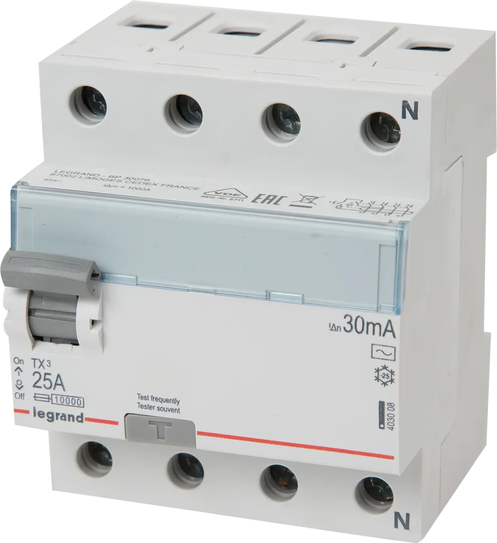 

УЗО Legrand TX3 3P N 25 A 30 мА 10 кА AC 403008