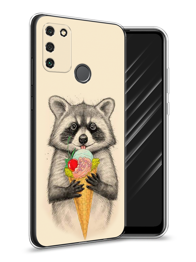 

Чехол Awog на Honor 9A "Енот с мороженым", Бежевый;серый, 612350-10