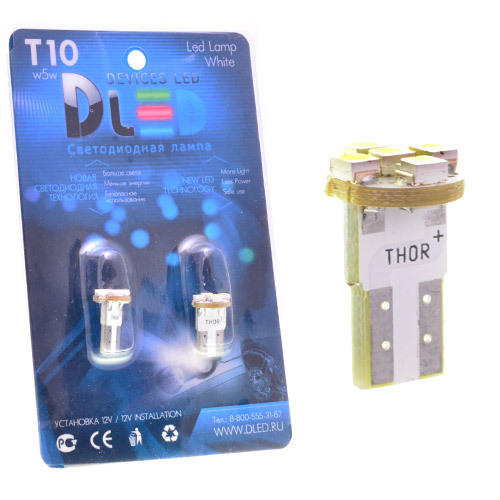 

Светодиодная автомобильная лампа T10 - W5W - 5 SMD 3528 (Комплект 2 лампы.), T10 - W5W - 5 SMD 3528