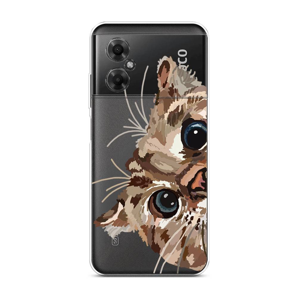 

Чехол на Xiaomi Poco M4 5G "Любопытный кот", Коричневый;синий;черный, 316550-1