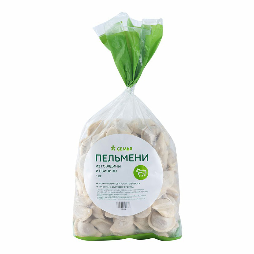 

Пельмени Семья из говядины и свинины 1 кг