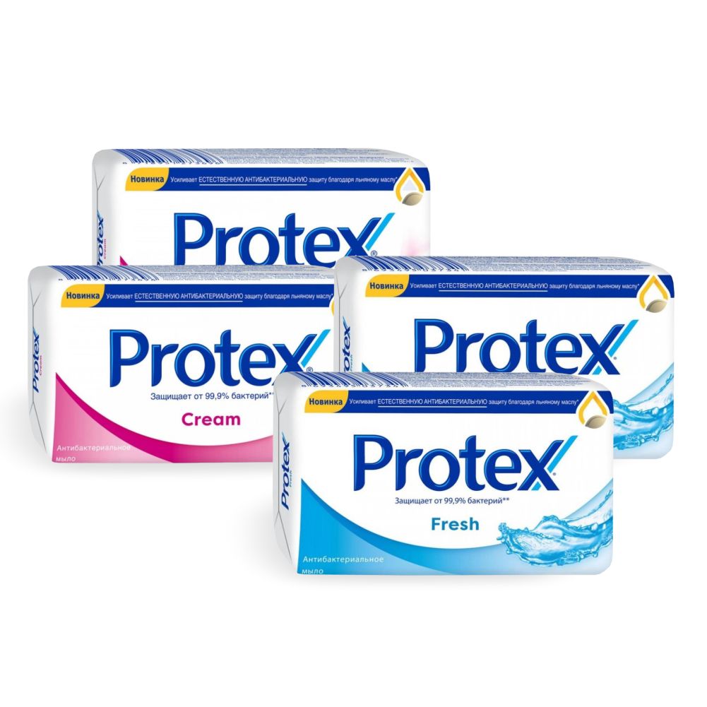 Набор туалетного мыла Protex Cream 2 шт + Fresh 2 шт по 150 г мыло жидкое для рук protex fresh антибактериальное 300мл