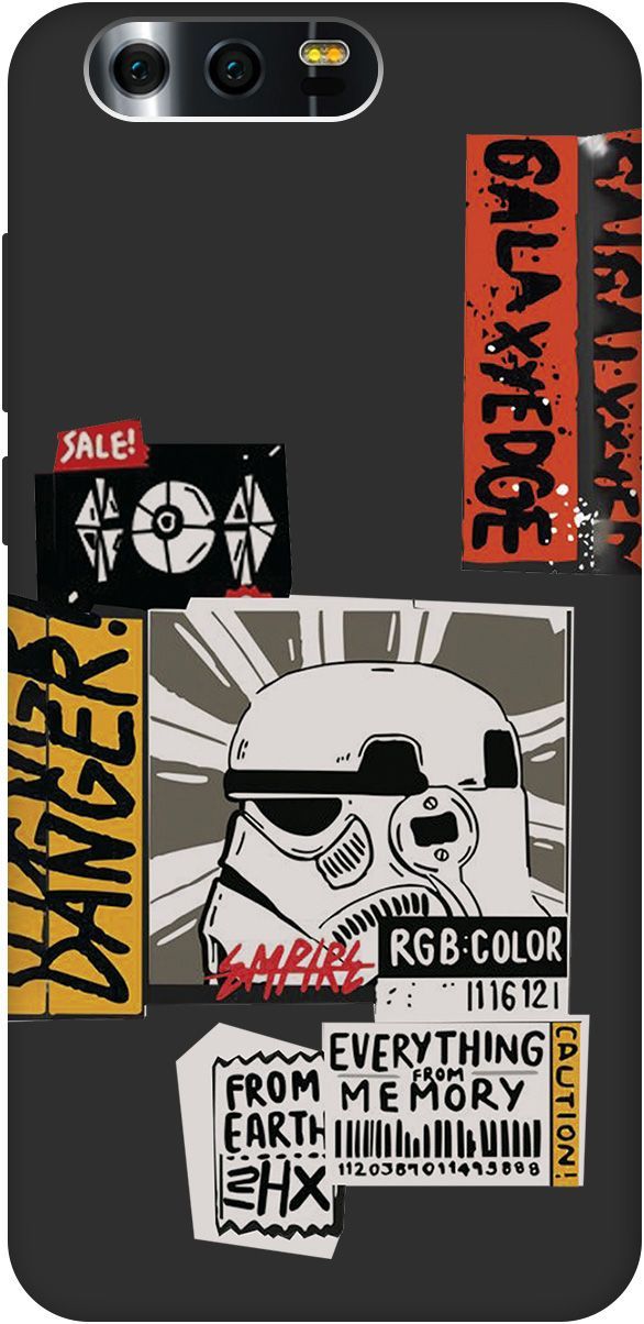 

Матовый чехол на Honor 9 с принтом "Stormtrooper Stickers" черный, Черный;белый, 8367