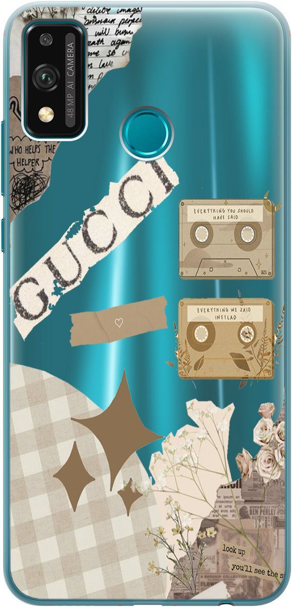 

Силиконовый чехол на Honor 9X Lite с принтом "GUCCI Stickers" прозрачный, Прозрачный;бежевый, 5231
