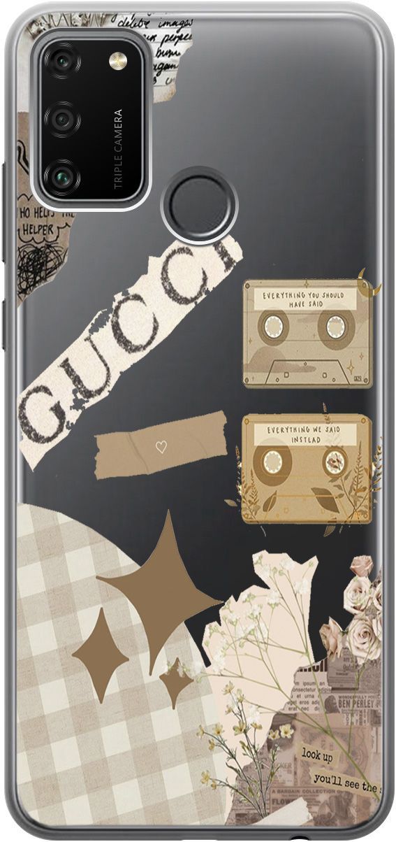 

Силиконовый чехол на Honor 9A с 3D принтом "GUCCI Stickers" прозрачный, Прозрачный;бежевый, 5228