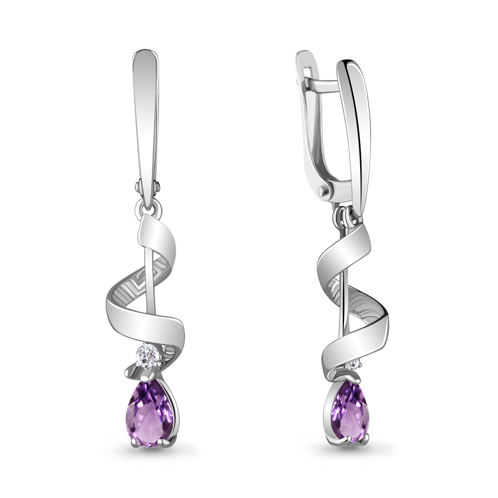 

Серьги из серебра с аметистом\фианитом Aquamarine Aquamarine 4745604А_925_р, 4745604А_925_р