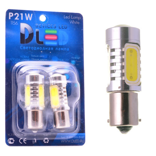 Светодиодная автомобильная лампа 1156-PY21W-S25-BA15s-HP-6W + Линза (Желтая) 2 шт.