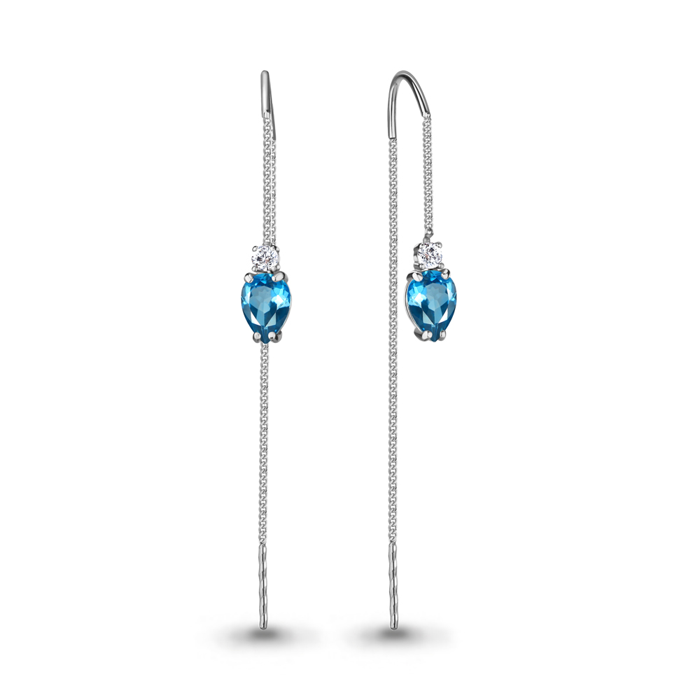 

Серьги из серебра с топазом\фианитом Aquamarine Aquamarine 4744905А_925_р, 4744905А_925_р