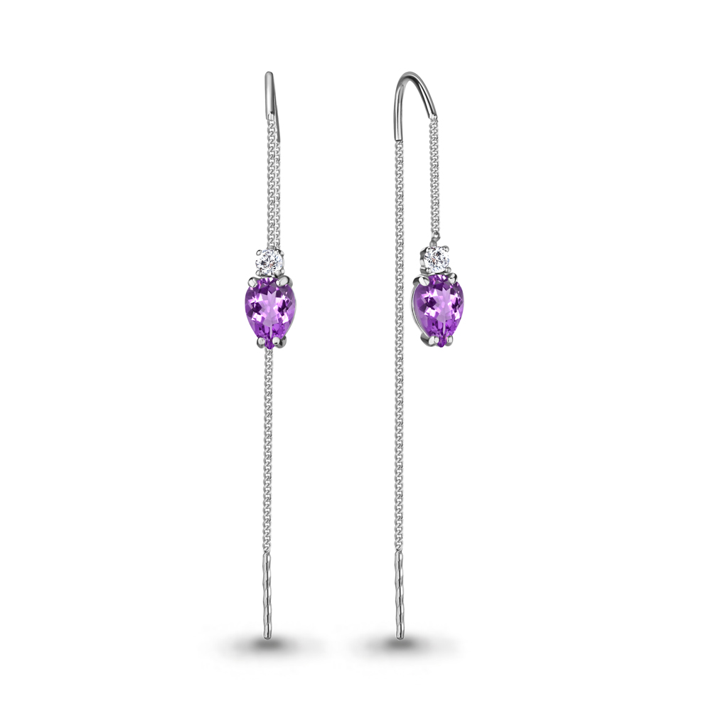 

Серьги из серебра с аметистом\фианитом Aquamarine Aquamarine 4744904А_925_р, 4744904А_925_р