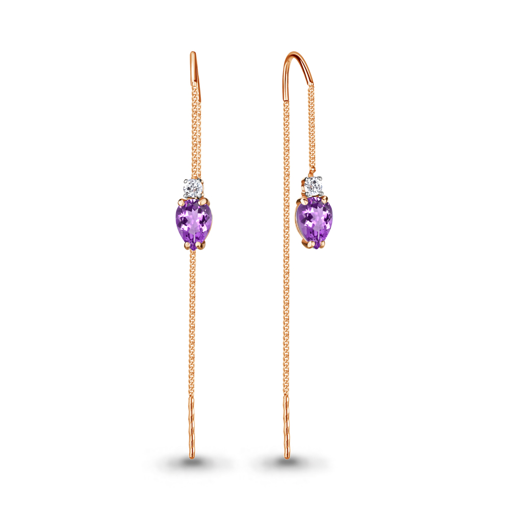 

Серьги из серебра с аметистом\фианитом Aquamarine Aquamarine 4744904А_925_з, 4744904А_925_з