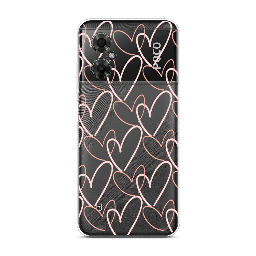 

Чехол на Xiaomi Poco M4 5G "Узор из сердечек", Розовый;бежевый, 316550-6