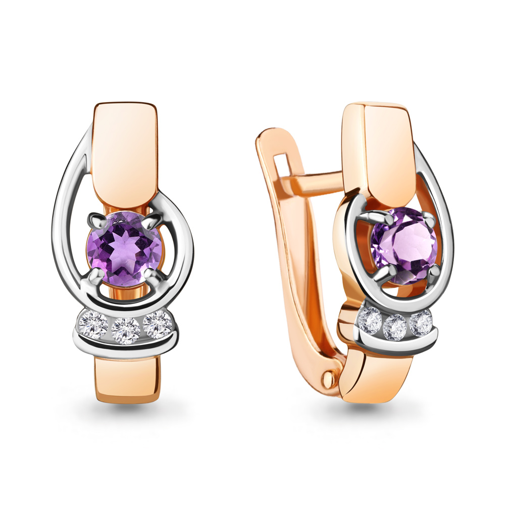 

Серьги из серебра с аметистом\фианитом Aquamarine Aquamarine 4741504А_925_з, 4741504А_925_з
