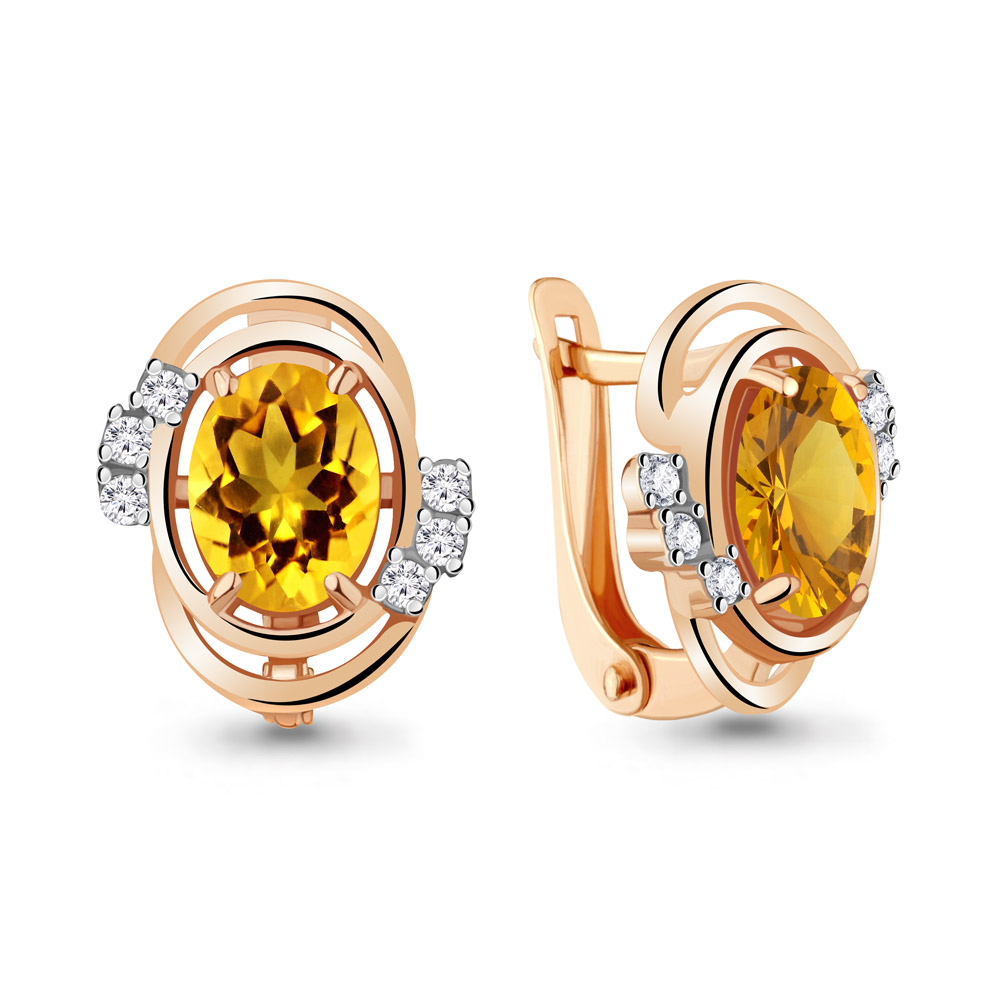 

Серьги из серебра с цитрином\фианитом Aquamarine Aquamarine 4741206А_925_з, 4741206А_925_з