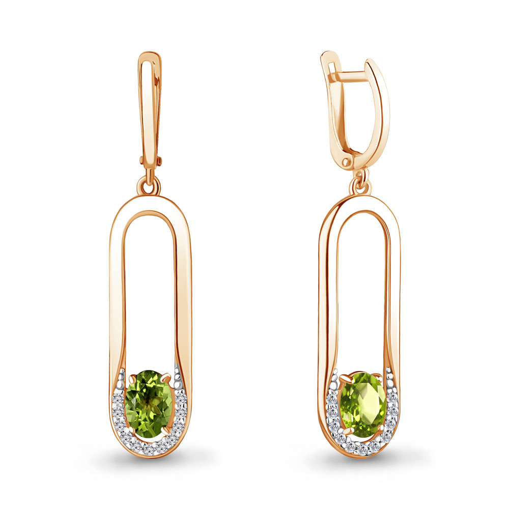 

Серьги из серебра с хризолитом\фианитом Aquamarine Aquamarine 4741107А_925_з, 4741107А_925_з