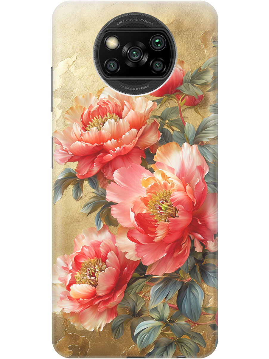 

Силиконовый чехол на Poco X3 / X3 Pro с принтом "Винтажные пионы", Прозрачный;зеленый;золотистый;красный, 723602723