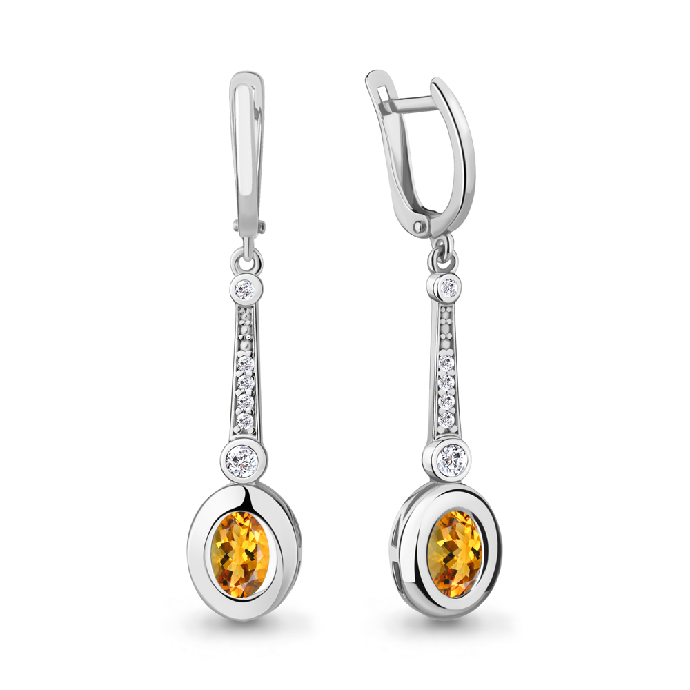 

Серьги из серебра с цитрином\фианитом Aquamarine Aquamarine 4741006А_925_р, 4741006А_925_р