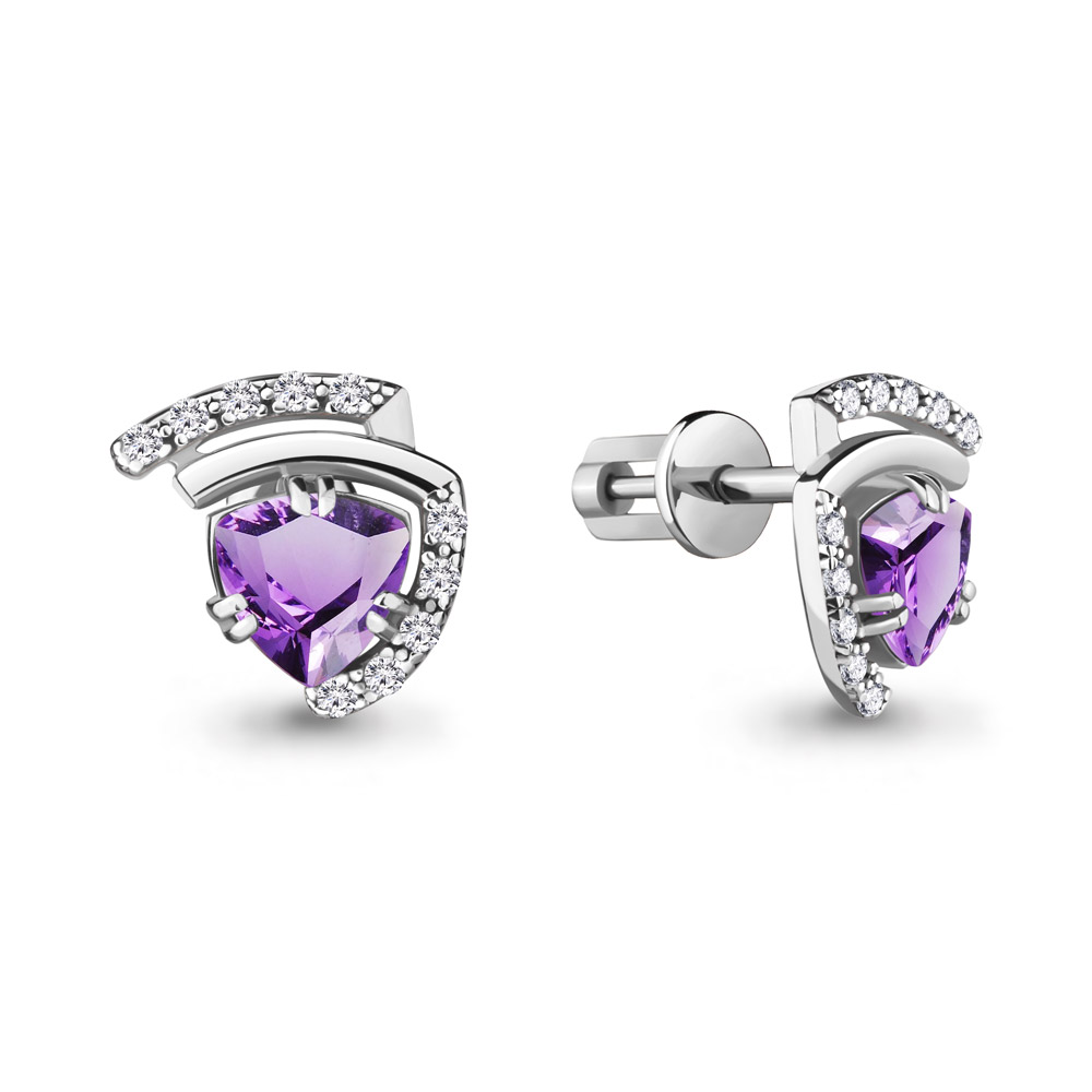 

Серьги из серебра с аметистом\фианитом Aquamarine Aquamarine 4740504А_925_р, 4740504А_925_р