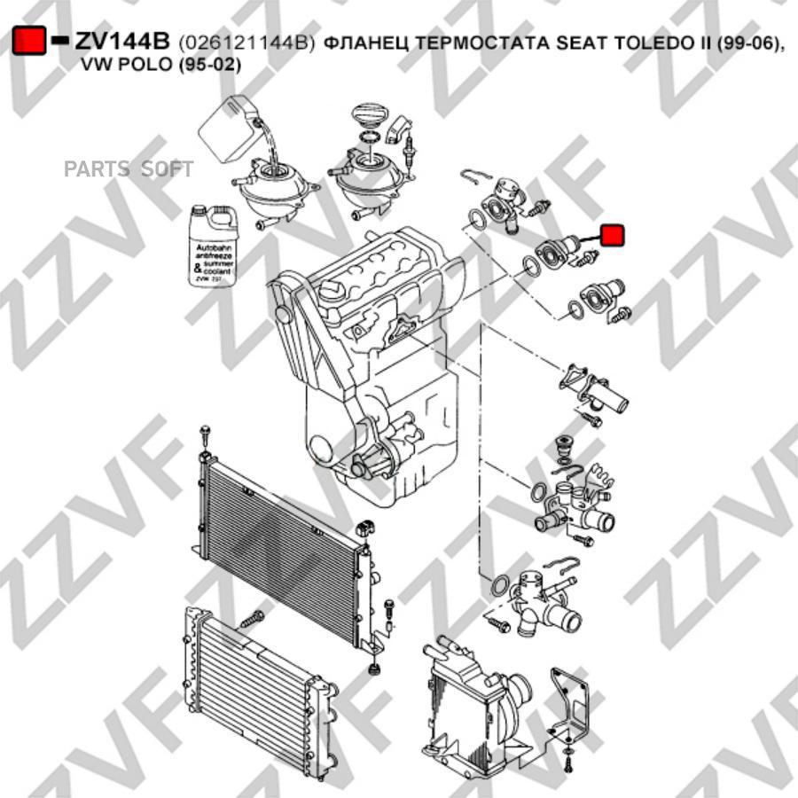 Фланец Термостата Seat Toledo Ii 99-06, Vw Polo 1Шт ZZVF ZV144B