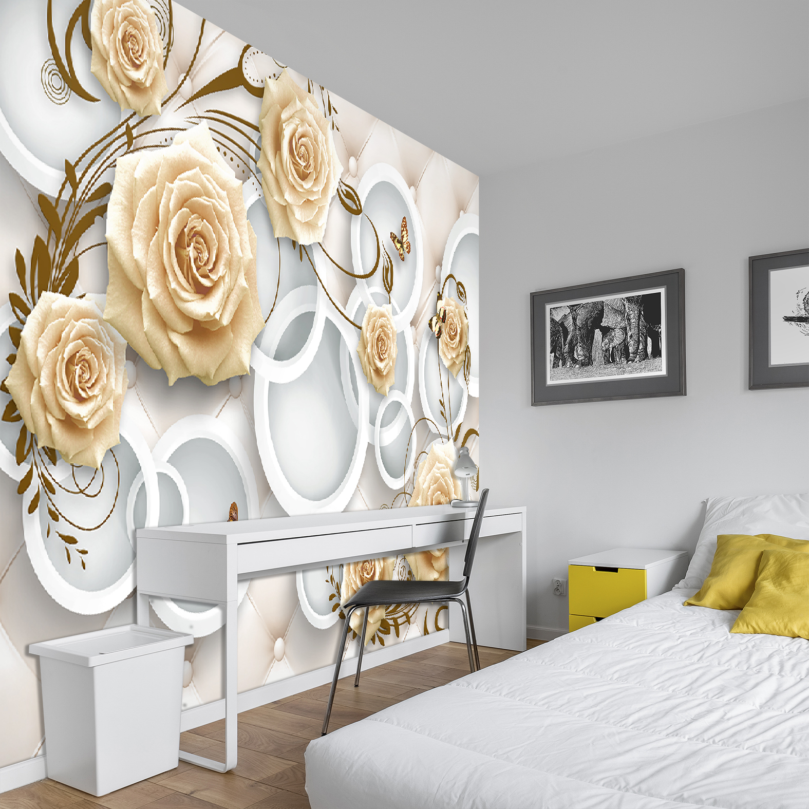 Фотообои Photostena 3D стена с чайными розами и кольцами 3,06 x 2 м