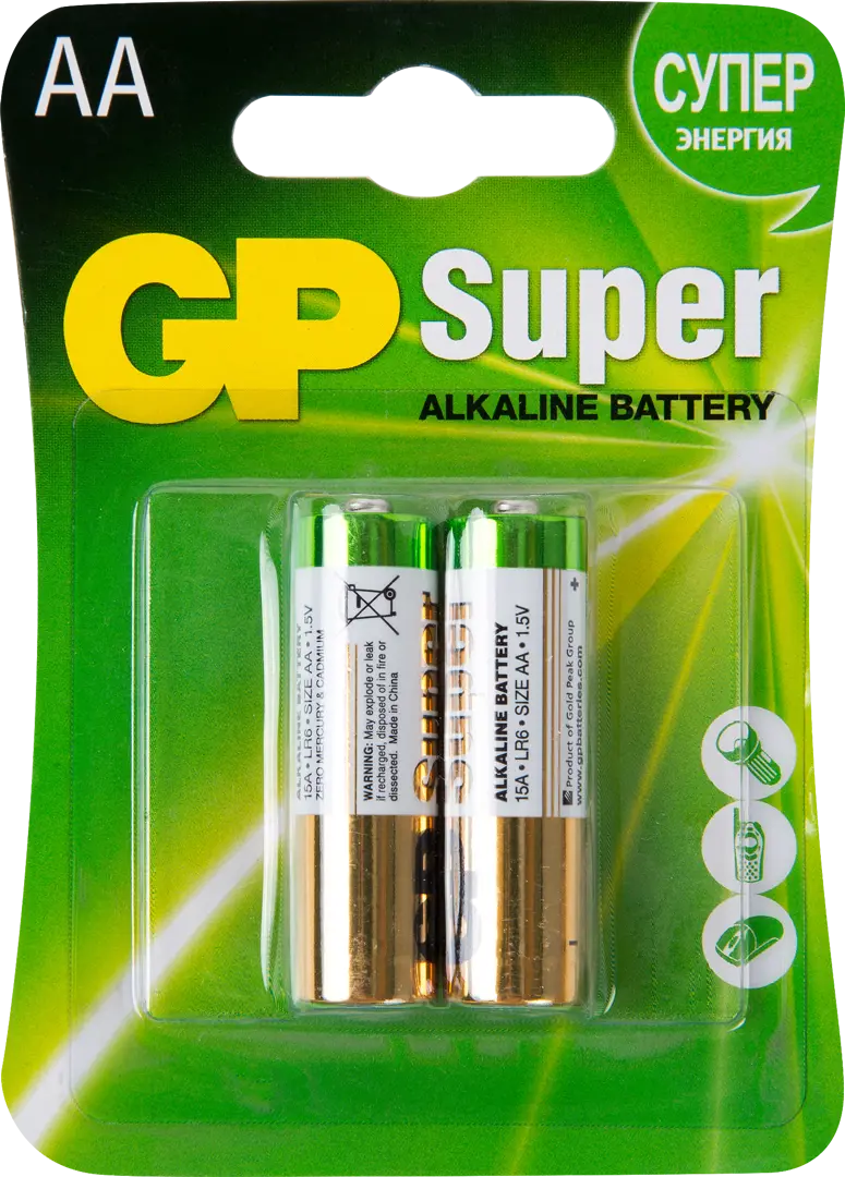 батарейки пальчиковые gp lr06 aa super alkaline 12 шт Батарейка GP Super AA (LR6) алкалиновая 2 шт.