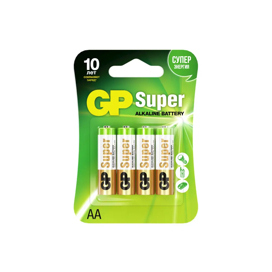 батарейки пальчиковые gp lr06 aa super alkaline 12 шт Батарейка GP Super AA (LR6) алкалиновая 4 шт.