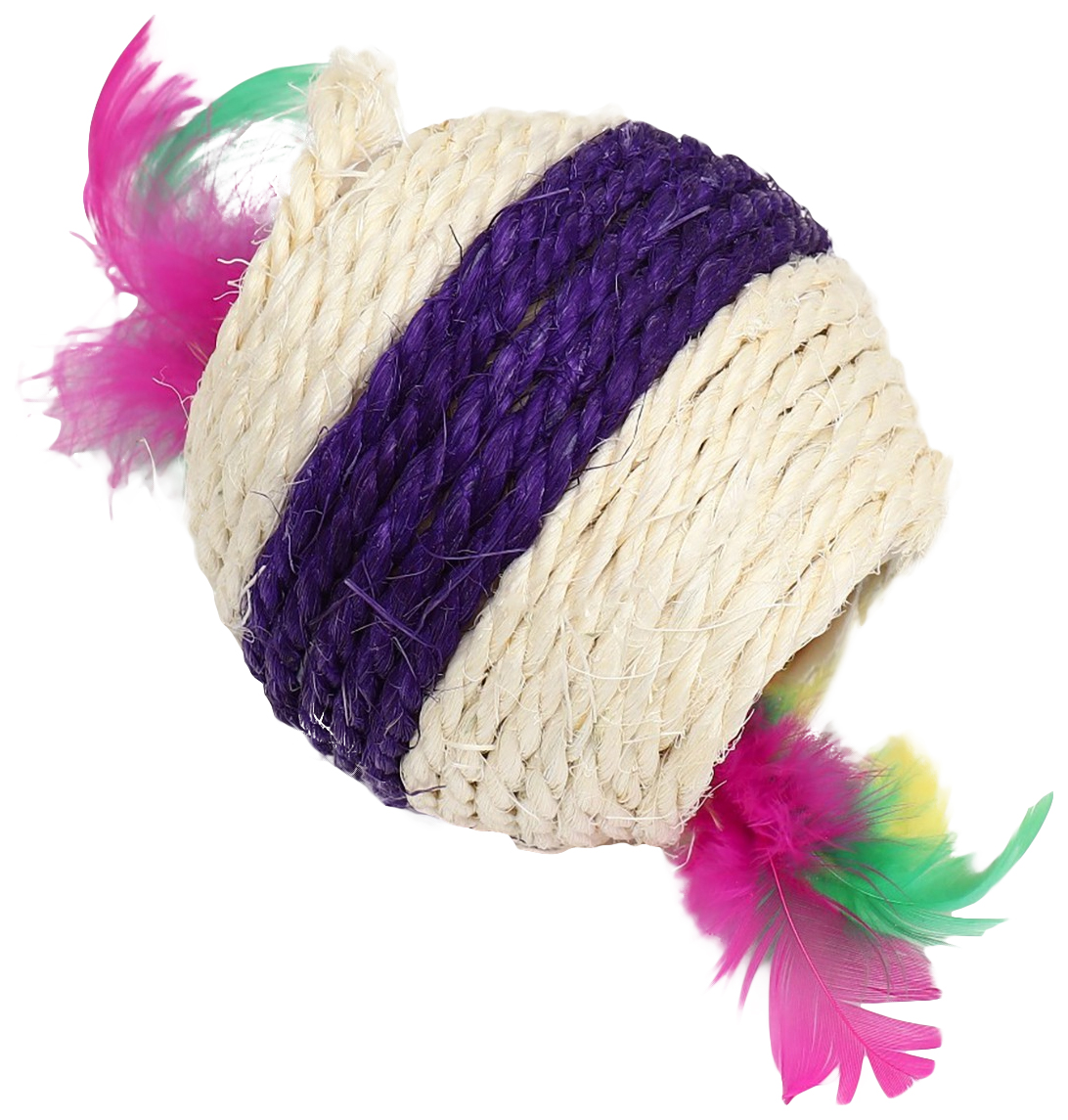 

Игрушка для кошек Пижон шарик сизалевый с пластиковым внутри, 7,5 см, фиолетовый/белый