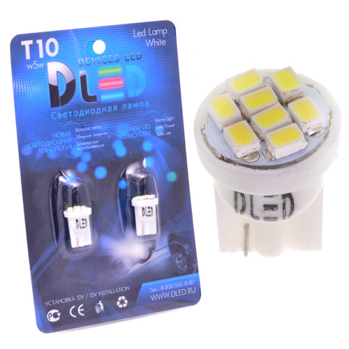 

Светодиодная автомобильная лампа T10 - W5W - 8 SMD 1210 (Комплект 2 лампы.) Желтая, T10 - W5W - 8 SMD 1210 Желтая