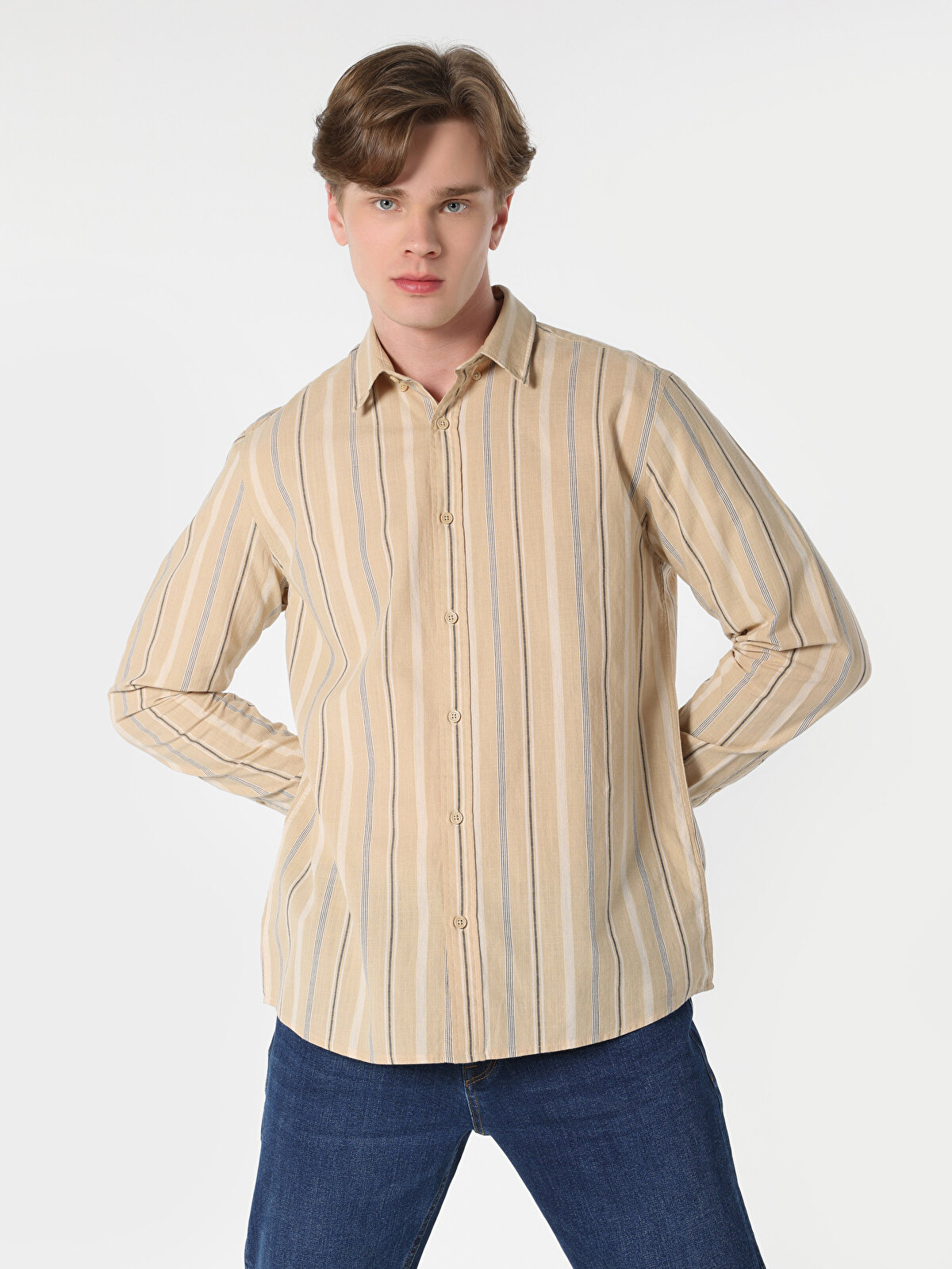 

Рубашка мужская Colin's CL1063157_Q1.V1 бежевая M, Бежевый, CL1063157_Q1.V1