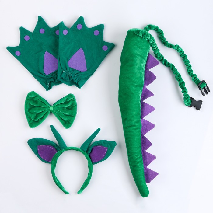 Карнавальный набор Дракон 9514470 4 предмета хвост лапы бабочка ободок карнавальный ободок дракончик зелёный